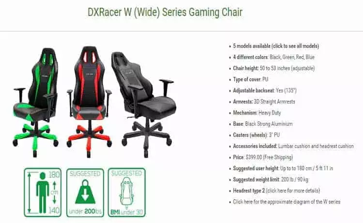 dxracer w series gaming chair